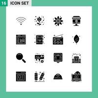 16 Thematic Vector Solid Glyphs and Editable Symbols of web browser education commerce computer Editable Vector Design Elements