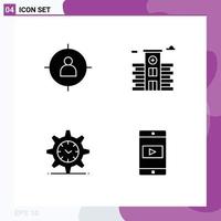 Solid Glyph Pack of 4 Universal Symbols of human setting target life watch Editable Vector Design Elements