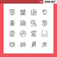 Modern Set of 16 Outlines Pictograph of audio head user imaginaton traning Editable Vector Design Elements