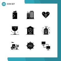 Pack of 9 Modern Solid Glyphs Signs and Symbols for Web Print Media such as home shipping love logistic delivery Editable Vector Design Elements