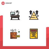 Pack of 4 creative Filledline Flat Colors of home complex desk arrow seo Editable Vector Design Elements