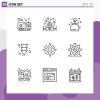 Set of 9 Modern UI Icons Symbols Signs for navigation full camping down picnic Editable Vector Design Elements
