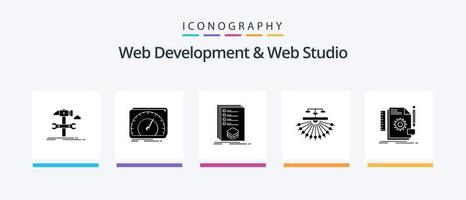 Web Development And Web Studio Glyph 5 Icon Pack Including site. optimization. test. mark. list. Creative Icons Design vector