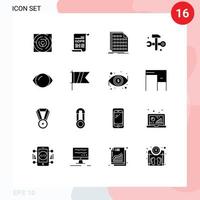 16 Universal Solid Glyph Signs Symbols of it solutions databases general data protection computing data Editable Vector Design Elements