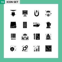 Group of 16 Solid Glyphs Signs and Symbols for invest funds program snap interface Editable Vector Design Elements