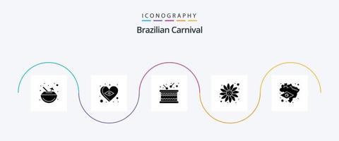 Brazilian Carnival Glyph 5 Icon Pack Including map. brazil. drum. sun flower. carnival vector