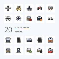 20 Vehicles Line Filled Color icon Pack like grid construction path bridge minibus vector