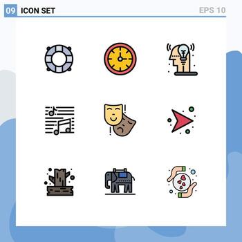 Filledline Flat Color Pack of 9 Universal Symbols of masks sound process song musical Editable Vector Design Elements