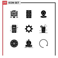 User Interface Pack of 9 Basic Solid Glyphs of setting cog pin transport mobile Editable Vector Design Elements