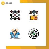 Mobile Interface Filledline Flat Color Set of 4 Pictograms of lock team security design business Editable Vector Design Elements