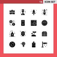 Modern Set of 16 Solid Glyphs and symbols such as currency smart celebration sensor tree Editable Vector Design Elements