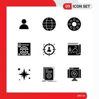 Solid Glyph Pack of 9 Universal Symbols of target hunting infrared head refresh Editable Vector Design Elements