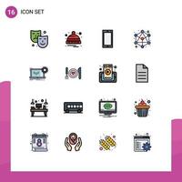 grupo de 16 líneas llenas de color plano, signos y símbolos para la jerarquía telefónica de la red de circuitos, elementos de diseño de vectores creativos editables para iphone
