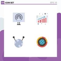 Set of 4 Commercial Flat Icons pack for desktop management signal chart global Editable Vector Design Elements