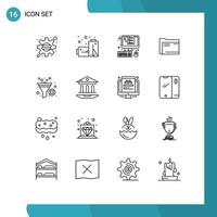 Set of 16 Modern UI Icons Symbols Signs for file document invoice computer folder Editable Vector Design Elements