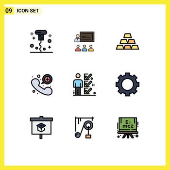 Modern Set of 9 Filledline Flat Colors Pictograph of checklist emergency management contact stack Editable Vector Design Elements