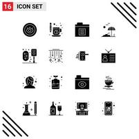 User Interface Pack of 16 Basic Solid Glyphs of bathroom spring print tree beach Editable Vector Design Elements