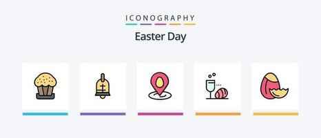 la línea de pascua llenó el paquete de 5 íconos que incluye. Pascua de Resurrección. Pascua de Resurrección. huevo. huevo. diseño de iconos creativos vector