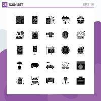 Mobile Interface Solid Glyph Set of 25 Pictograms of goods business hobbies box paint Editable Vector Design Elements