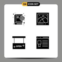 Modern Set of 4 Solid Glyphs Pictograph of book board online photo open salon Editable Vector Design Elements