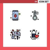 Set of 4 Modern UI Icons Symbols Signs for bug love spy weather diet Editable Vector Design Elements