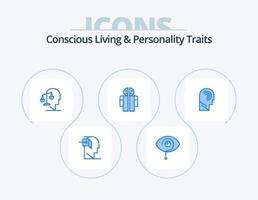 Concious Living And Personality Traits Blue Icon Pack 5 Icon Design. medical. man broken. knowledge. mind. human vector
