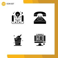 Modern Set of 4 Solid Glyphs and symbols such as active learning alcohol project management contact celebration Editable Vector Design Elements