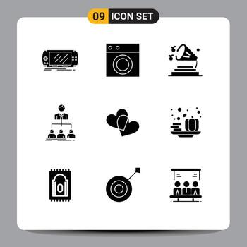 9 Universal Solid Glyphs Set for Web and Mobile Applications group teamwork machine team speaker Editable Vector Design Elements