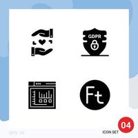 Pack of 4 creative Solid Glyphs of love internet wedding privacy static Editable Vector Design Elements