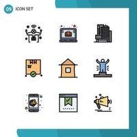 Pictogram Set of 9 Simple Filledline Flat Colors of house building office case check shopping Editable Vector Design Elements