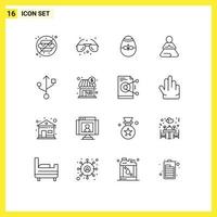 Group of 16 Outlines Signs and Symbols for connection training gift meditation egg Editable Vector Design Elements