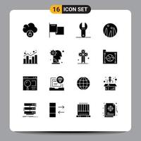 Modern Set of 16 Solid Glyphs and symbols such as brain shopping tool report analytics Editable Vector Design Elements