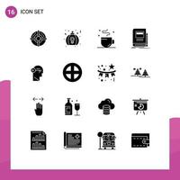 Set of 16 Vector Solid Glyphs on Grid for school education women business time Editable Vector Design Elements