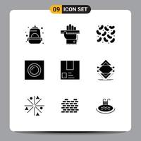 Pack of 9 Modern Solid Glyphs Signs and Symbols for Web Print Media such as e recessed ruler light interior Editable Vector Design Elements