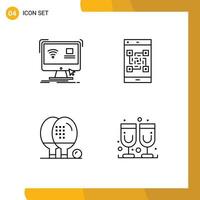 4 Universal Line Signs Symbols of control scanner remote payment athletics Editable Vector Design Elements