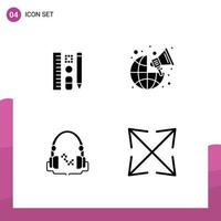 Mobile Interface Solid Glyph Set of 4 Pictograms of pen music education marketing handfree Editable Vector Design Elements