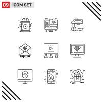 9 Universal Outlines Set for Web and Mobile Applications video advertising online advertisement kitchen business mail Editable Vector Design Elements
