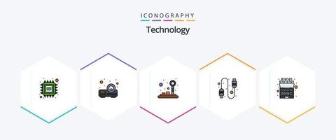 Technology 25 FilledLine icon pack including code. artificial. control. usb. cable vector