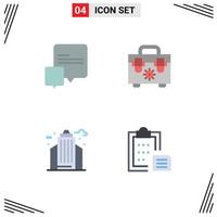 Editable Vector Line Pack of 4 Simple Flat Icons of chat office bag city document Editable Vector Design Elements