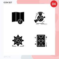 Universal Icon Symbols Group of 4 Modern Solid Glyphs of map wheel diagram reference configuration Editable Vector Design Elements