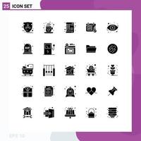Modern Set of 25 Solid Glyphs Pictograph of eye calendar document security ruler Editable Vector Design Elements