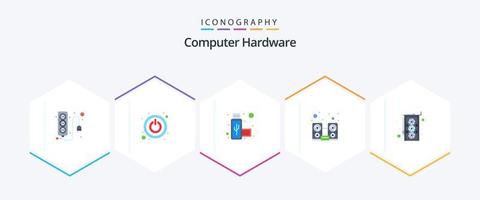 Paquete de 25 íconos planos de hardware de computadora que incluye . Carta gráfica. Puerto. computadora. música vector