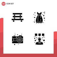 User Interface Pack of 4 Basic Solid Glyphs of bench love garden date arts Editable Vector Design Elements