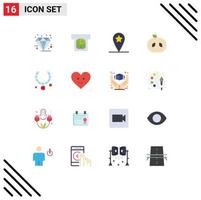 Mobile Interface Flat Color Set of 16 Pictograms of gift necklace geo jewel food Editable Pack of Creative Vector Design Elements