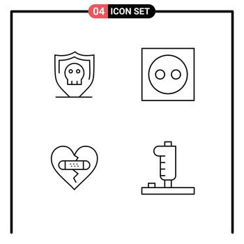 Set of 4 Modern UI Icons Symbols Signs for shield broken plain electricity forgiveness Editable Vector Design Elements