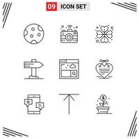User Interface Pack of 9 Basic Outlines of search browser heart pointer direction Editable Vector Design Elements