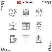 User Interface Pack of 9 Basic Outlines of search browser heart pointer direction Editable Vector Design Elements