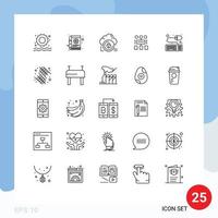 Mobile Interface Line Set of 25 Pictograms of keyboard document data user algorithm Editable Vector Design Elements