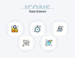 paquete de iconos llenos de línea de ciencia de datos 5 diseño de iconos. análisis de tiempo fecha. grandes datos reloj. cerebro vector