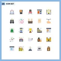 Flat Color Pack of 25 Universal Symbols of interface feeding cashpoint chair money Editable Vector Design Elements